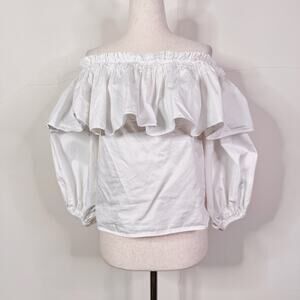 Alexis Bardot White Off Shoulder Ruffle Top XS Romantic Cottagecore Blouse